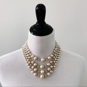 Vintage Faux Pearl Crystal Necklace Earring Set